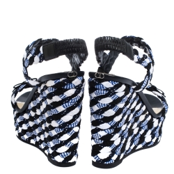 Pre Owned Dior Tri Color Braided Fabric and Leather Open Toe Wedge Sandals Size 40