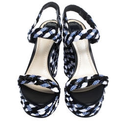Pre Owned Dior Tri Color Braided Fabric and Leather Open Toe Wedge Sandals Size 40