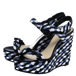 Pre Owned Dior Tri Color Braided Fabric and Leather Open Toe Wedge Sandals Size 40