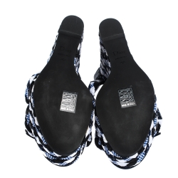Pre Owned Dior Tri Color Braided Fabric and Leather Open Toe Wedge Sandals Size 40