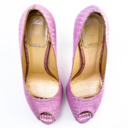 Pre Owned Christian Dior Pink Brocade Miss Dior Peep Toe Platform Pumps Size 36