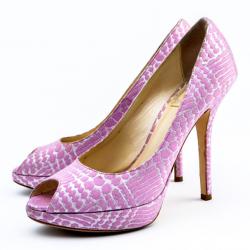 Pre Owned Christian Dior Pink Brocade Miss Dior Peep Toe Platform Pumps Size 36