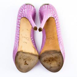 Pre Owned Christian Dior Pink Brocade Miss Dior Peep Toe Platform Pumps Size 36