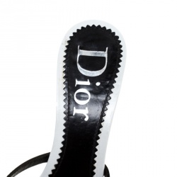 Christian Dior White/Black Leather And Patent Studded Logo Bow Slides Size 39