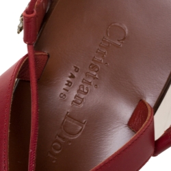 Dior Red Leather Logo Coin Trim Zodiac Lace Up Block Heel Sandals Size 40