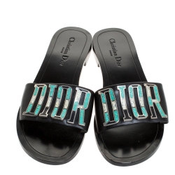 Dior Black Leather Diorevolution Flat Slides Size 41