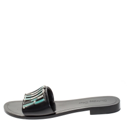 Dior Black Leather Diorevolution Flat Slides Size 41