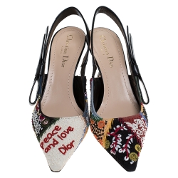 مملوكة مسبقًا Dior Multicolor Embroidered Pointed Toe Slingback Pumps Size 37