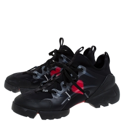 Pre Owned Dior Black Neoprene, Rubber and Leather D-Connect Low Top Sneakers Size 41