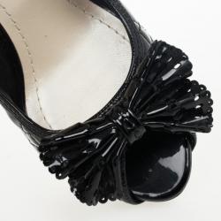 مملوكة مسبقًا Christian Dior Black Patent Cannage Bow Peep Toe Pumps Size 39.5