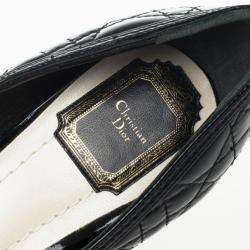 مملوكة مسبقًا Christian Dior Black Patent Cannage Bow Peep Toe Pumps Size 39.5