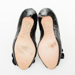 مملوكة مسبقًا Christian Dior Black Patent Cannage Bow Peep Toe Pumps Size 39.5