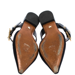 مملوكة مسبقًا Dior Black Fabric and Leather D Dior Flat Mules Size 39