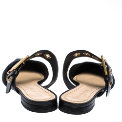 مملوكة مسبقًا Dior Black Fabric and Leather D Dior Flat Mules Size 39