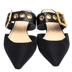 مملوكة مسبقًا Dior Black Fabric and Leather D Dior Flat Mules Size 39