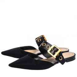 مملوكة مسبقًا Dior Black Fabric and Leather D Dior Flat Mules Size 39