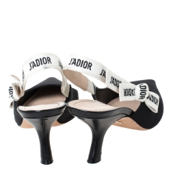 Dior Black Technical Canvas And Ribbon J'adior Slingback Pointed Toe Sandals Size 38.5