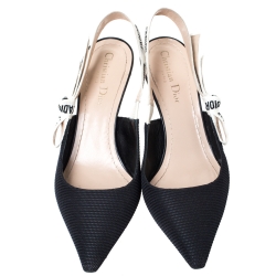 Dior Black Technical Canvas And Ribbon J'adior Slingback Pointed Toe Sandals Size 38.5
