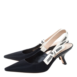 Dior Black Technical Canvas And Ribbon J'adior Slingback Pointed Toe Sandals Size 38.5