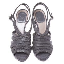 Pre Owned Dior Grey Python Embossed Leather Bonnie Peep Toe Platform Ankle Strap Sandals Size 37
