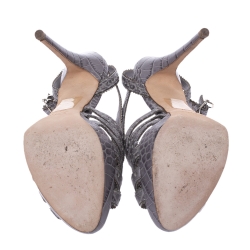 Pre Owned Dior Grey Python Embossed Leather Bonnie Peep Toe Platform Ankle Strap Sandals Size 37