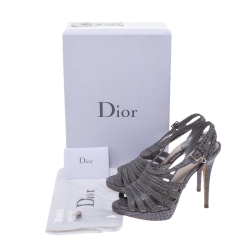 Pre Owned Dior Grey Python Embossed Leather Bonnie Peep Toe Platform Ankle Strap Sandals Size 37