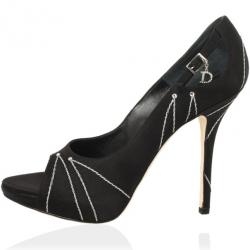 Pre Owned Dior Black Satin  Embroidered Open Toe Folies Pumps Size 38.5