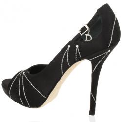 Pre Owned Dior Black Satin  Embroidered Open Toe Folies Pumps Size 38.5