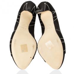 Pre Owned Dior Black Satin  Embroidered Open Toe Folies Pumps Size 38.5