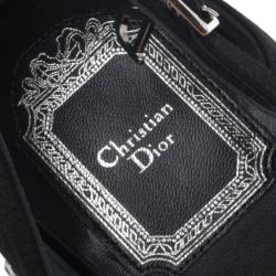 Pre Owned Dior Black Satin  Embroidered Open Toe Folies Pumps Size 38.5