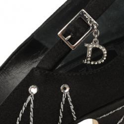 Pre Owned Dior Black Satin  Embroidered Open Toe Folies Pumps Size 38.5