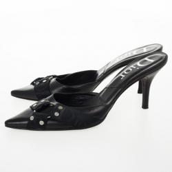 Pre Owned Christian Dior Black Pointed Toe Mules Size 37