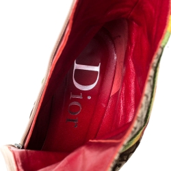 Pre Owned Dior Multicolor Monogram Canvas And Leather Piping Ankle Boots Size 40.5
