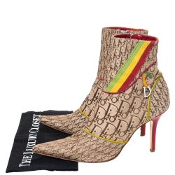 Pre Owned Dior Multicolor Monogram Canvas And Leather Piping Ankle Boots Size 40.5