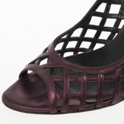 Pre Owned Christian Dior Maroon Metallic Leather Cutout Peep Toe Pumps Size 40