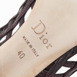 Pre Owned Christian Dior Maroon Metallic Leather Cutout Peep Toe Pumps Size 40