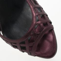 Pre Owned Christian Dior Maroon Metallic Leather Cutout Peep Toe Pumps Size 40