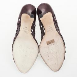 Pre Owned Christian Dior Maroon Metallic Leather Cutout Peep Toe Pumps Size 40