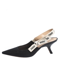 مملوكة مسبقًا Dior Black Technical Canvas And Ribbon J'adior Slingback Pointed Toe Sandals Size 41