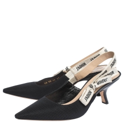 مملوكة مسبقًا Dior Black Technical Canvas And Ribbon J'adior Slingback Pointed Toe Sandals Size 41
