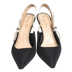 مملوكة مسبقًا Dior Black Technical Canvas And Ribbon J'adior Slingback Pointed Toe Sandals Size 41