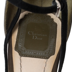 Dior Green Leather And Black Suede Ankle Strap Sandals Size 38.5