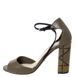 Dior Green Leather And Black Suede Ankle Strap Sandals Size 38.5