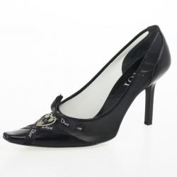Pre Owned Christian Dior Black Leather Heart Logo Pointed Toe Pumps Size 36.5