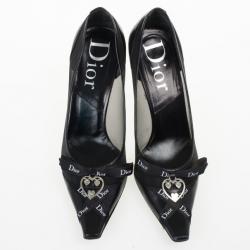Pre Owned Christian Dior Black Leather Heart Logo Pointed Toe Pumps Size 36.5