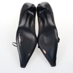 Pre Owned Christian Dior Black Leather Heart Logo Pointed Toe Pumps Size 36.5
