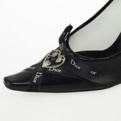 Pre Owned Christian Dior Black Leather Heart Logo Pointed Toe Pumps Size 36.5