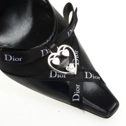 Pre Owned Christian Dior Black Leather Heart Logo Pointed Toe Pumps Size 36.5