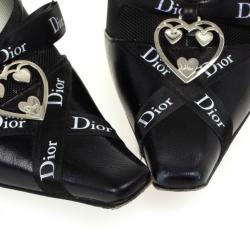 Pre Owned Christian Dior Black Leather Heart Logo Pointed Toe Pumps Size 36.5