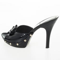 Pre Owned Christian Dior Black Patent Leather Idyll Slides Size 37.5